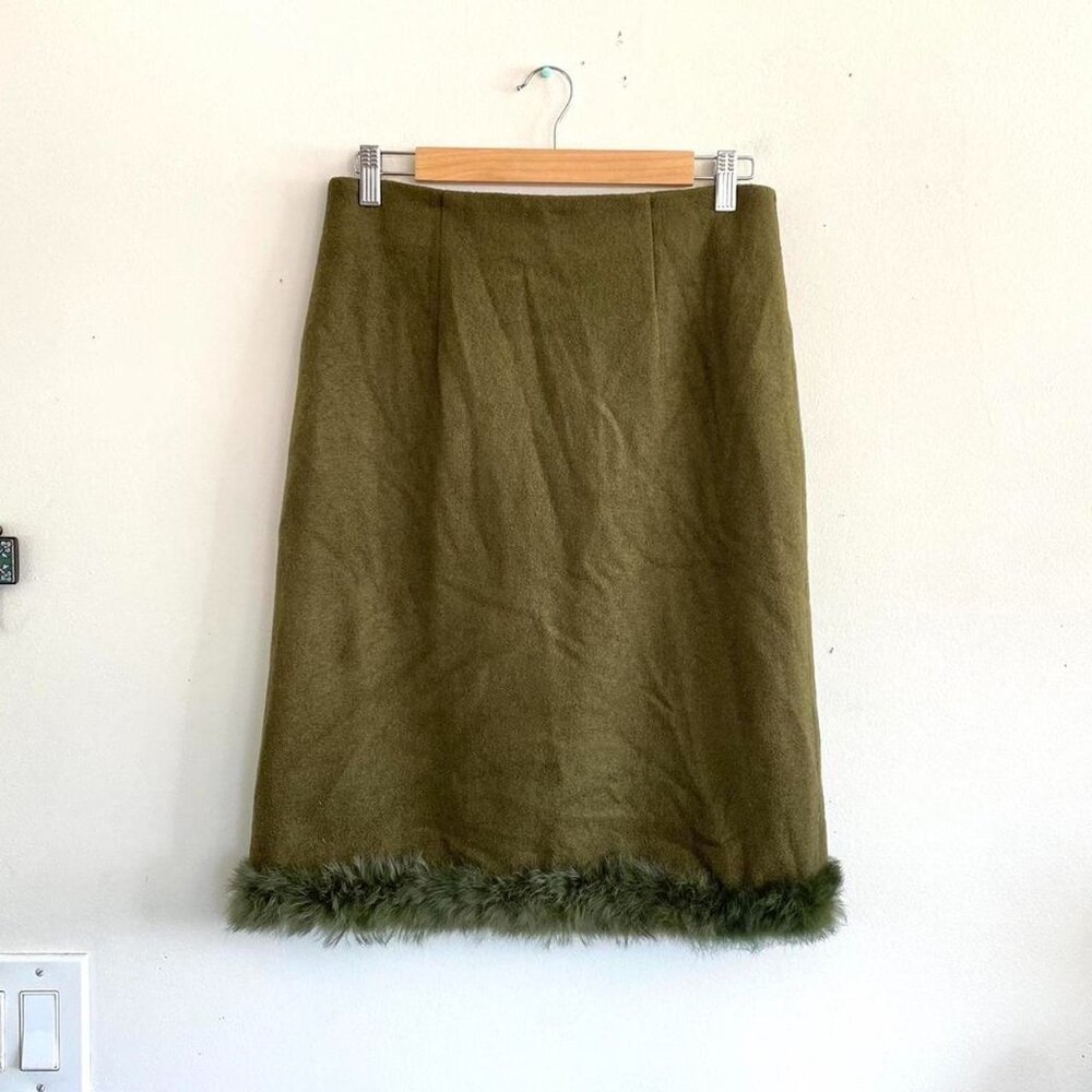 NONG GER SY GREEN PENCIL FURRY SKIRT WOMENS VINTAGE SIZE 11